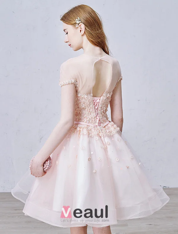 Elegant Pink Party Dress Organza Cocktail Dress With Flowers