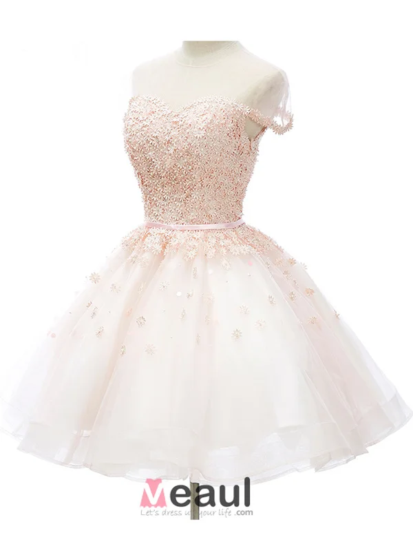 Elegant Pink Party Dress Organza Cocktail Dress With Flowers
