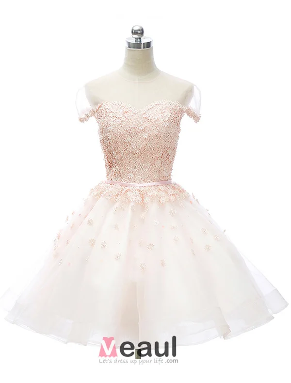 Elegant Pink Party Dress Organza Cocktail Dress With Flowers