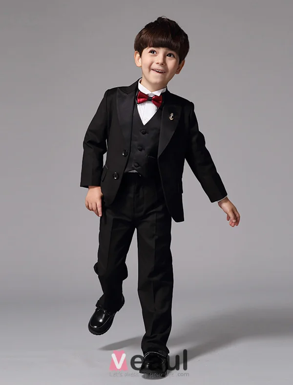 Boy Wedding Suits Red Tie Ring Bearer Suits 5 Sets