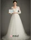 Elegant A-line V-neck 3/4 Sleeves Applique Lace Wedding Dress