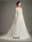 Elegant A-line V-neck 3/4 Sleeves Applique Lace Wedding Dress