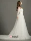 A-lijn Uit De Schouder Bruidsjurk Applique Kant Organza Backless Trouwjurken