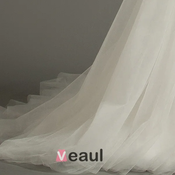 A-lijn Uit De Schouder Bruidsjurk Applique Kant Organza Backless Trouwjurken