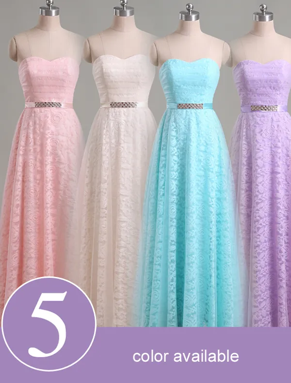 Elegant Lace Bridesmaid Dress With Rhinestone Sash 5 Colors Available