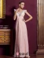Elegant Deep V-neck Ruffle Pink Chiffon Maxi Evening Dress With Sequins