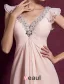 Elegant Deep V-neck Ruffle Pink Chiffon Maxi Evening Dress With Sequins