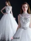 Luxury High Neck Beading Crystal Sequins Ruffle Organza Ball Gown Wedding Dress