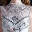 Luxury High Neck Beading Crystal Sequins Ruffle Organza Ball Gown Wedding Dress