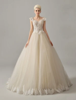 Luxe Encolure Carrée Perles Corset Balle Robe De Mariée En Organza Robe De Champagne