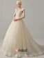 Luxury Square Neckline Beading Corset Ball Gown Champagne Organza Wedding Dress