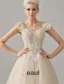 Luxury Square Neckline Beading Corset Ball Gown Champagne Organza Wedding Dress