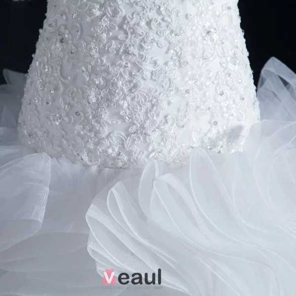 Ballkleid Scoop Hals Kaskadierung Rüsche Organza Brautkleid Mit Spitze