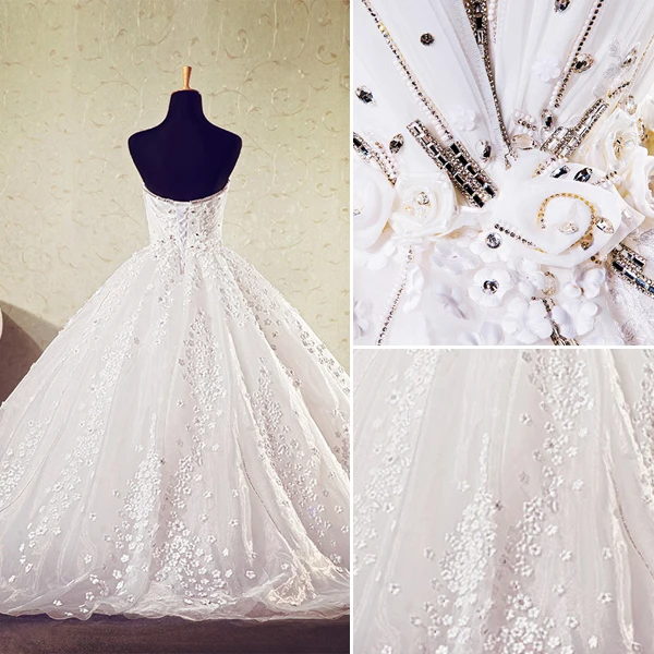 Robe De Bal Sweetheart Profonde Fleurs Appliques Robe De Mariée Avec Cristal