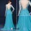 2016 Eleganta Fyrkantiga Halsen Backless Applikationer Spets Chiffong Aftonklänningar Med Skärp