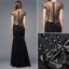 2016 Stunning Scoop Neckline Backless Beading Rhinestone Black Silk Evening Dress