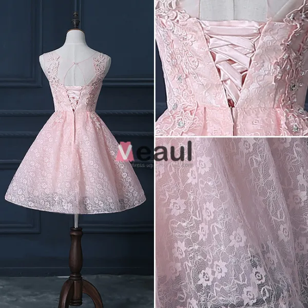 Beautiful Pink Cocktail Dress Short Lace Christmas Party Dresses 2016 New Year Eve Dresses