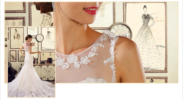 Sirène Appliques Fleurs À La Main Des Robes De Mariée En Dentelle De Champagne