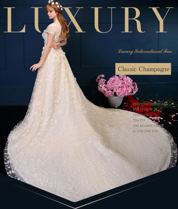 Schöne Ballkleid Applique Blumen Spitze Brautkleid Mit Pailletten