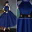 Vintage High Neck Royal Blue Tulle Prom Dress With Metal Sash