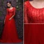 2016 Sexy Scoop Neckline Backless Red Tulle Evening Dress With Sash