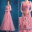 Empire Scoop Neckline Beading Applique Flowers Pink Tulle Evening Dress