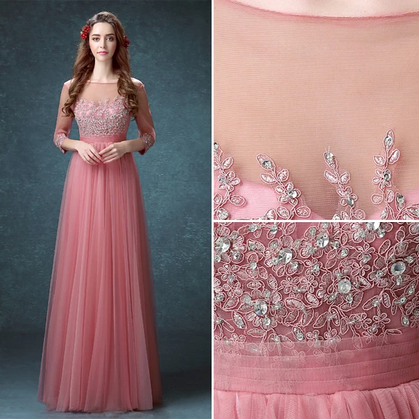 Elegant Square Neckline Beading Rhinestone Applique Lace Organza Evening Dress