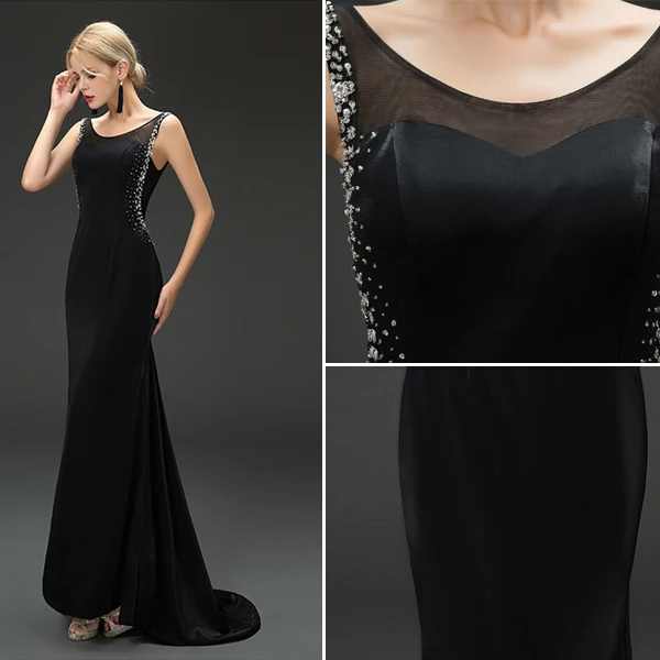 Mermaid Scoop Urringning Beading Paljetter Rhinestone Backless Svart Aftonklänning