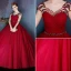 Elegant Scoop Beading Neckline Pleated Burgundy Tulle Prom Dress With Beading Sash