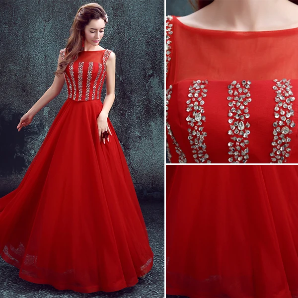 2016 Élégant Décolleté Sequins Carrés Robe De Soirée Rouge
