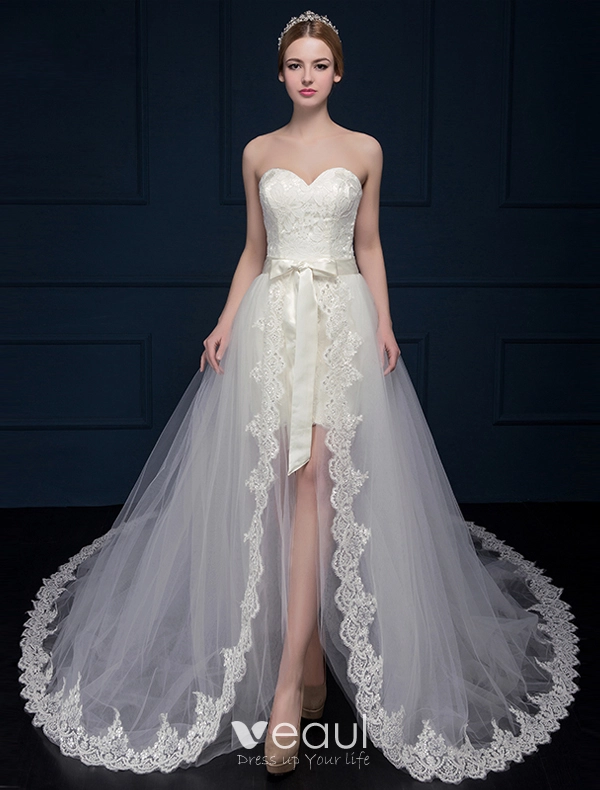 A Line Princess Sweetheart Asymmetrical Lace Wedding Dress