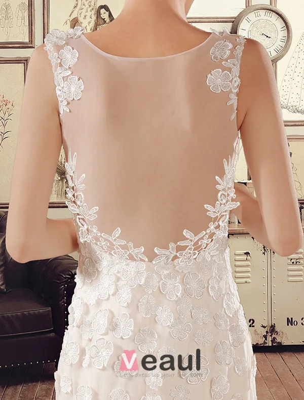 Sirène Appliques Fleurs À La Main Des Robes De Mariée En Dentelle De Champagne