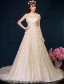 Schöne Ballkleid Applique Blumen Spitze Brautkleid Mit Pailletten
