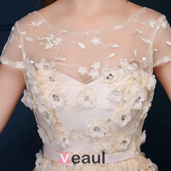 Schöne Ballkleid Applique Blumen Spitze Brautkleid Mit Pailletten