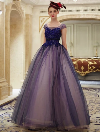 Elegante Glitter Organza Applique Kant Koningsblauw Galajurk
