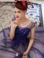 2016 Elegant Glitter Organza Applique Lace Royal Blue Prom Dress