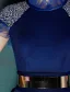 Vintage High Neck Royal Blue Tulle Prom Dress With Metal Sash