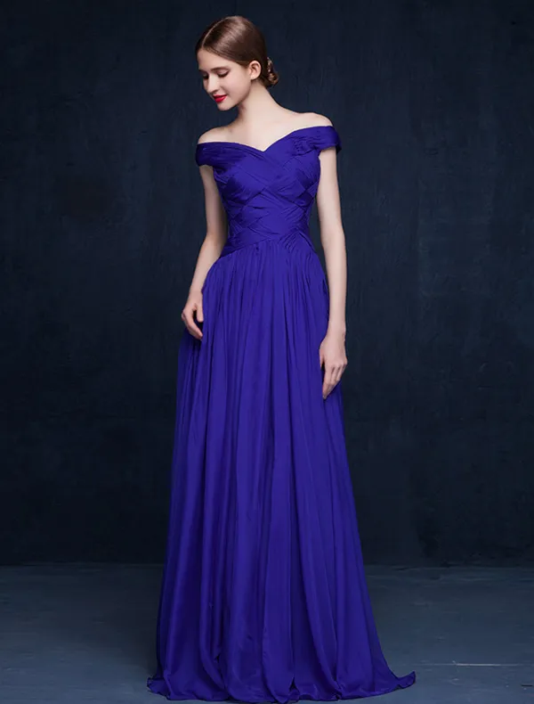 2016 Sexy Off The Shoulder Backless Ruffles Royal Blue Evening Dress