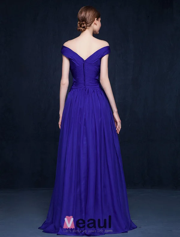 2016 Sexy Off The Shoulder Backless Ruffles Royal Blue Evening Dress
