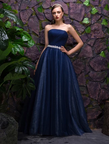 2016 Belle Bustier Longueur De Plancher Robe De Soirée Bleu Royal Paillettes D Organza