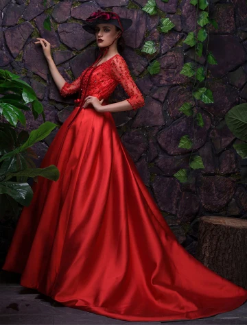 2016 Glamour Encolure Dos Nu Perlage Robe De Soirée En Satin Rouge