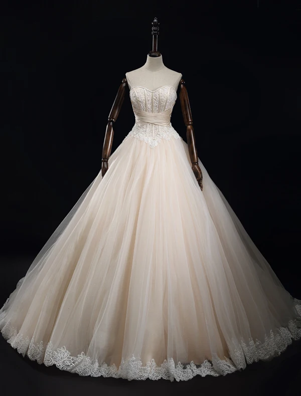 2016 Luksus Utsøkt Håndlaget Korsett Blonder Brudekjole Med Etterfølgende