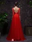2016 Sexy Scoop Neckline Backless Red Tulle Evening Dress With Sash
