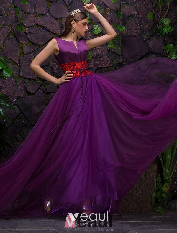 Purple Mermaid Evening Dress Ruffles Gold Lace Beaded Long Prom Dresses  Arabic Women Formal Party Dr on Luulla