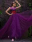 2016 Boule Superbe V-cou Robe De Soirée Satin Violet De Tulle De Dentelle Ceinture