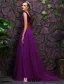 2016 Boule Superbe V-cou Robe De Soirée Satin Violet De Tulle De Dentelle Ceinture