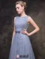 2016 Perles Encolure Carrée Robe De Soirée Grise Paillettes De Tulle Scintillant Avec Ceinture