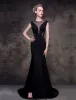2016 Eleganten U-ausschnitt Tüll Mit V-ausschnitt Schwarzes Abendkleid