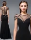 2016 Stunning Scoop Neckline Backless Beading Rhinestone Black Silk Evening Dress