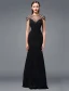 2016 Stunning Scoop Neckline Backless Beading Rhinestone Black Silk Evening Dress